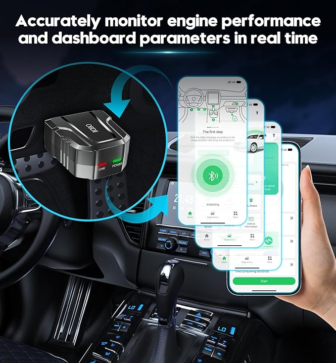 OBD2 Scanner Reader Bluetooth Wireless Auto Diagnostic Scan Tool for iOS & Android for Performance Test Bluetooth 5.4 Car Check