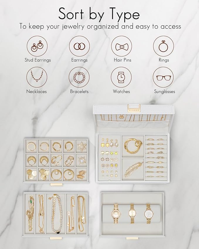 Vlando 4 Layer Large Jewelry Box - Jewelry Holder Organizer, Jewelry Box Organizer for Drawer Necklace Ring Bracelet and Watc