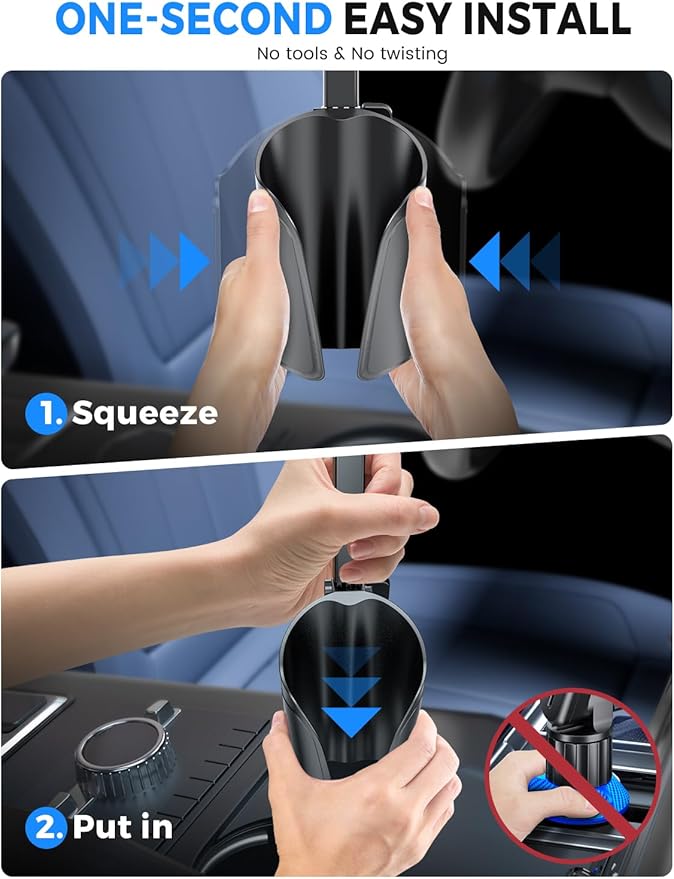 eSamcore Cup Holder Phone Holder, Unobstructed Cup Holder Phone Mount for Your Car Cupholder (2.5"-4") with Flexible C-Shaped