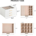 Frebeauty Clear Lid Jewelry Box,3-Layer Jewelry Organizer with Drawer,PU Leather Jewelry Organizers and Storage,Jewelry Boxes