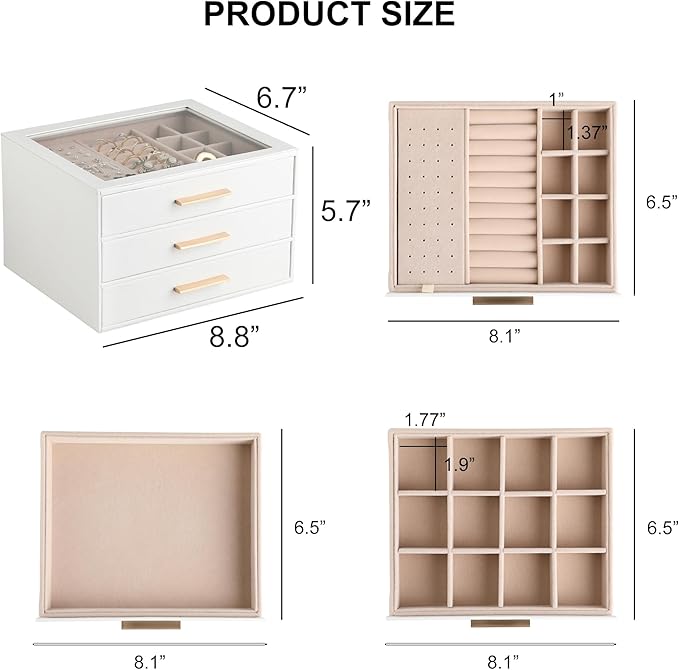 Frebeauty Clear Lid Jewelry Box,3-Layer Jewelry Organizer with Drawer,PU Leather Jewelry Organizers and Storage,Jewelry Boxes