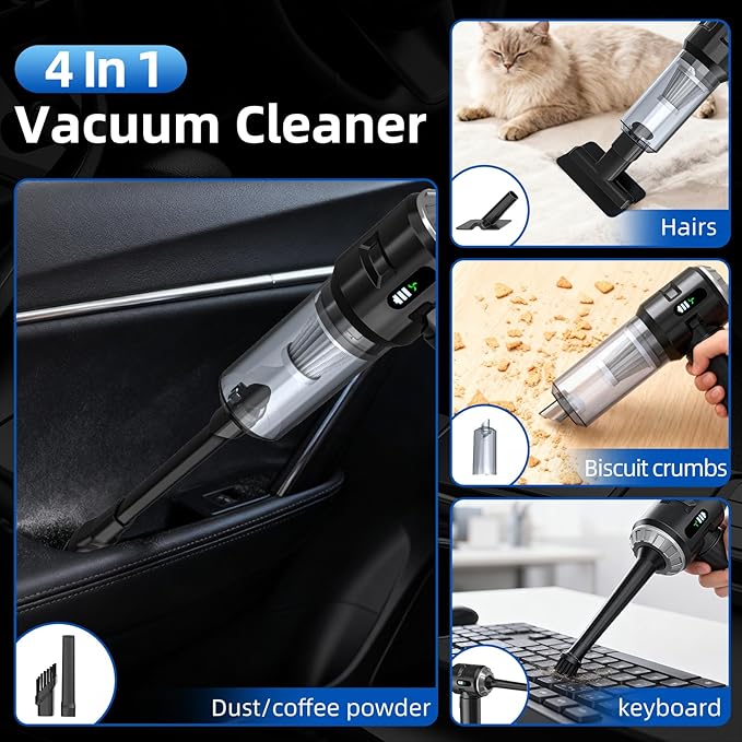 Sycoodeal Handheld Car Vacuum Cleaner, 25000PA Strong Cyclonic Suction Portable Mini Vacuum Cordless with Digital Display Lig