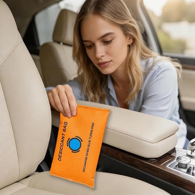 Car Dehumidifier - Reusable Silica Bead Pack, Moisture Control Device, Leakproof Pouch | Windshield Fog Remover, Vehicle