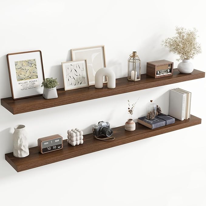 72 Inch Floating Shelves for Wall, 8 Inch Deep Floating Shelf for Storage & Display, Rustic Wall Mounted Shelf with Invisible