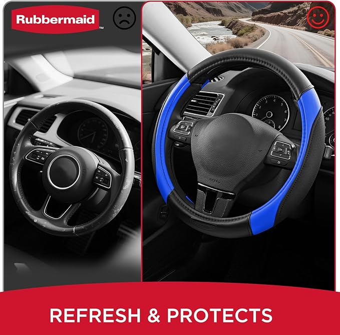 Rubbermaid Steering Wheel Cover – Universal Fit 14.5"–15" Steering Wheel Cover, Anti-Slip Grip, Breathable Leather, All-Seaso