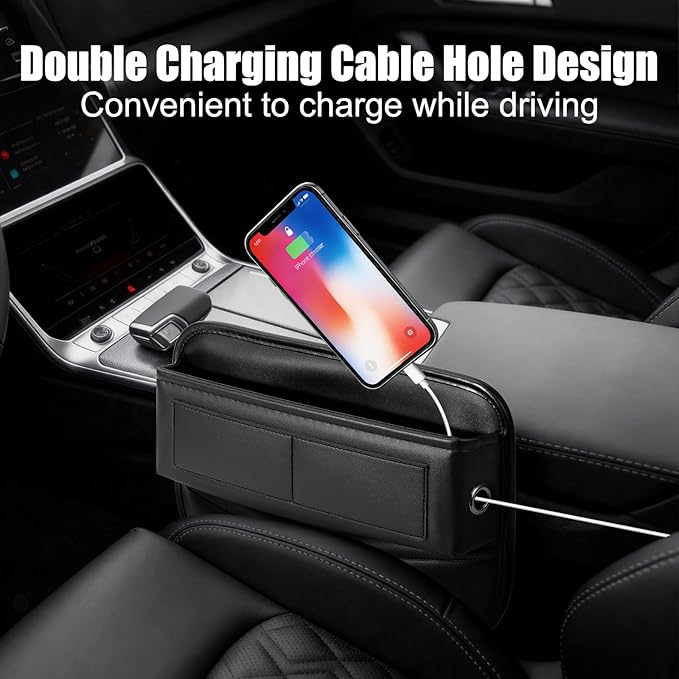 chfine Car Seat Gap Filler Organizer, Universal Premium Leather Car Gap Filler with Card Slots for Front Seat Between Car Seat and Console Hold Phone, Sunglasses, Keys, fit for Car Suv Truck (2)