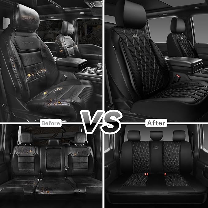 CAR PASS Thick Foam 3D Mesh Leather Car Seat Covers Full Set, Luxury Breathable Premuim Faux Leather Automotive Seat Covers, 