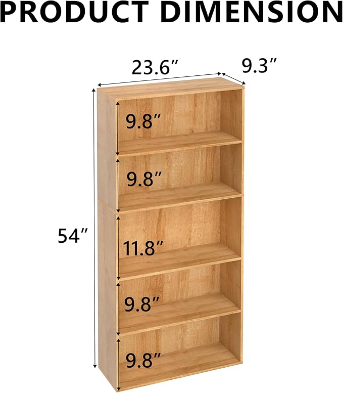 5 Tier Book Shelf,Wooden 5 Cube Storage Organizer,5 Tier Low Bookcase Storage Display Organizer, 54 Inch Versatile Cubes Shel