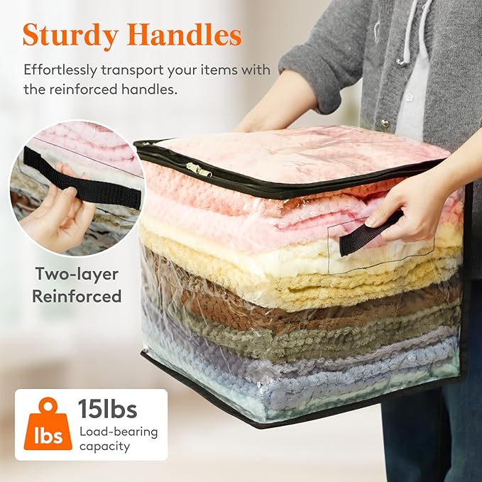 Lifewit 6 Pack Clear Clothes Storage Bags, 13 Inch Clear Cube Storage Bins, 36L Vinyl Foldable Moving Bags with Zipper, Stora