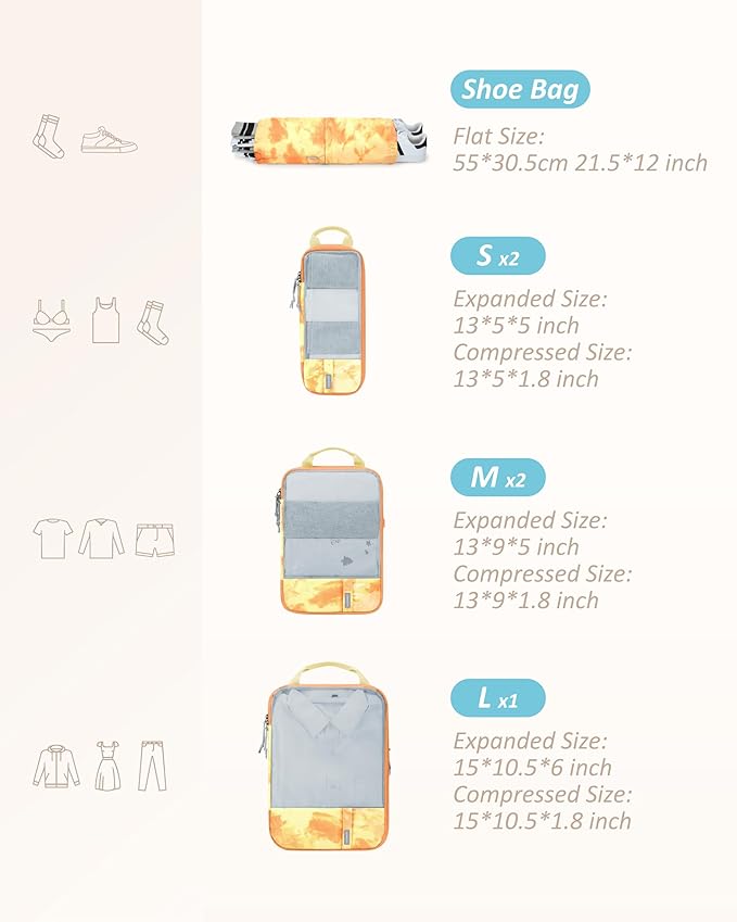 BAGSMART 6 Set /4 Set/2 Set Compression Packing Cubes for Travel, Lightweight Luggage Organizer Bags, Durable Space Saver Bag