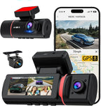 3 Channel Dash Cam Front and Rear Inside, 4K+720P+720P Dashcam, 5GHz WiFi GPS Dash Camera for Cars with 64GB Card, 24H Parkin