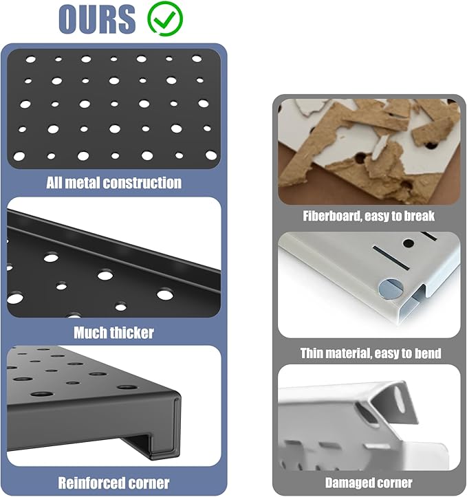 WALMANN 12"x16" Metal Pegboard Panels and Hooks for Garage, Tool Storage Pegboard with Hook - Compatible with 1/8" & 1/4" Hoo