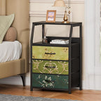 Furnulem Retro Night Stand with 3 Drawers and 2-Tier Shelf, Small Nightstand Side Table, Vintage Storage Dresser for Bedroom,