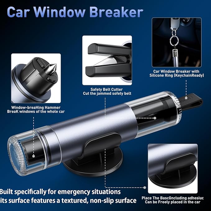 3-Pack Car Safety Hammer Seatbelt Cutter, 2026 Upgraded Transparent Lid Window Breaker Seatbelt Cutter Underwater, 2 in 1 Eme