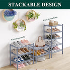 Smiry Small Bamboo Shoe Rack 2-Tier, Stackable Wooden Shoe Organizer for Entryway & Closet, Free Standing Wood Shoe Storage S