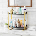 2-Tier Black and Gold Carbon Steel Bathroom Counter Organizer - Skincare Cosmetic Display Tray for Perfume, Makeup, Bathroom,