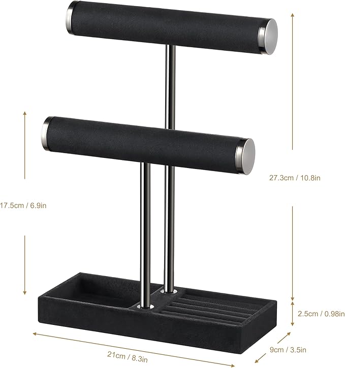 bussdis 2 Tier Bracelet Holder Display - Detachable T Bar Black Velvet Bracelet Holder, Jewelry Holder Organizer for Bracelet