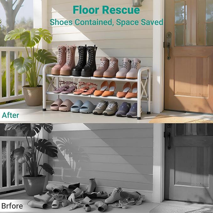 YEASHEIN 2-Tier Expandable Shoe Rack for Closet Floor, X-Frame Metal Small Shoe Rack for Entryway, Adjustable Shoe Shelf Orga