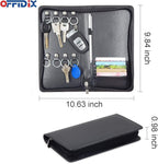 OFFIDIX PU Leather Portable Key Cabinet,8-Key Hooks Portable Zippered Key Case Menus Card Organizer Holder Business Padfolio 