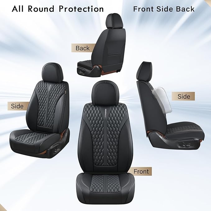 Coverado Front Seat Covers, Waterproof Seat Covers, 2 Pack Nappa Leather Car Seat Covers, Black Seat Covers for Cars, Automot