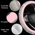 Steering Wheel Cover Women Pink Bling Diamond Steering Wheel Cover, Leather Cute Steering Wheel Covers with Crystal Rhinestones, Breathable, Anti-Slip Universal Fit 14.5-15 Inch Bling Car Accessories