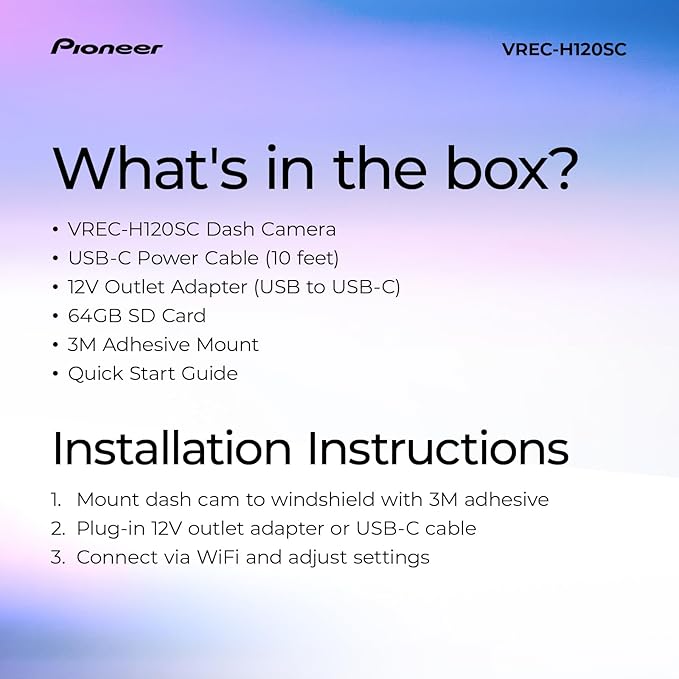 Pioneer VREC-H120SC Compact Dash Camera – Discreet 1.5K Resolution Front Dash Cam for Cars with Impact Detection, 120 Degree 