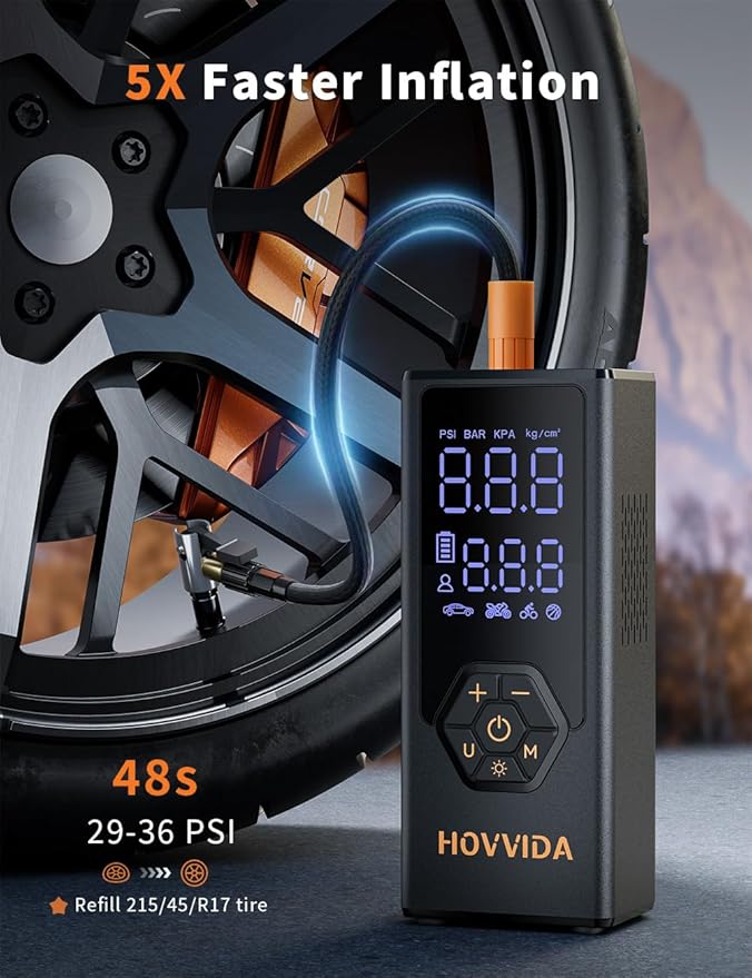 Tire Inflator Portable Air Compressor, Air Pump for Car Tires, 7800 mAh Battery, 12V DC, 150 PSI, 40L/min Air Flow, Fast Inflation, Portable air pump for MPV, SUV, Car, Motorcycle, Bike, Ball