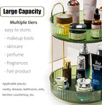 Rotating Makeup Organizer Countertop 2 Tier Lazy Susan Trays Clear Skincare Perfume Storage for Bathroom Counter Vanity, Gree