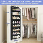 FENTEC 1 Pack 8 Shelves Over The Door Shoe Organizer, 68" Exlarge Deep Pockets Hanging Shoe Organizer, Shoe Rack for Closet, 