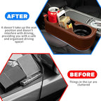 Car Cup Holder, Auto Front Seat Gap Interior Drink Organizer, Multifunctional Cup Drink Holders with PU Leather Cover, Gap Filler Storage Box Coin Bucket Console Side Pocket Key Wallet Holder (Brown)