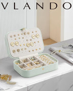 VLANDO Travel Jewelry Case for Women Girls Mothers, PU Leather Portable Small Jewelry Box for Rings, Necklaces, Bracelets, Ea
