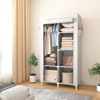 ROJASOP Portable Closet Wardrobe Closet for Hanging Clothes with 6 Storage Shelves, 1 Hanging Rod and 4 Pockets, Clothes Orga