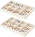 Stackable Jewelry Organizer Tray For Drawers,White Leather Small Earring Storage Tray,Bracelet And Necklace Display Box,Jewel