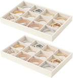 Stackable Jewelry Organizer Tray For Drawers,White Leather Small Earring Storage Tray,Bracelet And Necklace Display Box,Jewel