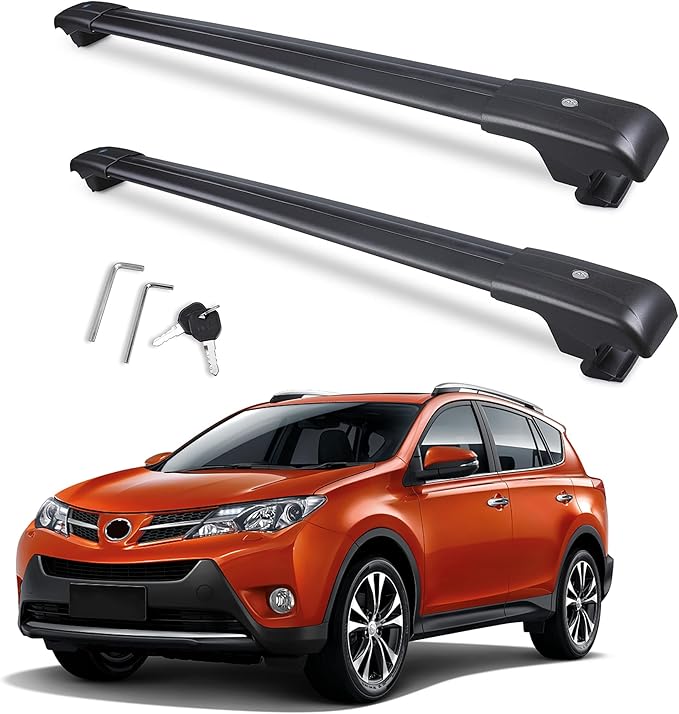 Autekcomma 260lb Loading Weight Heavy Duty Roof Rack CrossBars Replacement for 2013-2018 Toyota RAV4,Anti-Corrosion,Aluminum Black Matte with Anti-Theft Locks (ONLY FIT Original Side Rail)