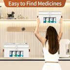 Medicine Organizer for Cabinet, 2-Tier Foldable Medicine Storage Box with Clear Cover and Leather Handle, Empty First Aid Kit