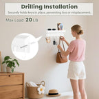 Magnetic Key Holder Wall Mount, Small Metal Key Rack with Tray, 9.6 Inch, 6 Hooks, 2 Installation Options, White