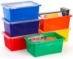 Nicunom 6 Pack Small Cubby Bins Storage Bins with Lids, 5 Qt Plastic Storage Bins Colorful Toy Storage Containers, Stackable 