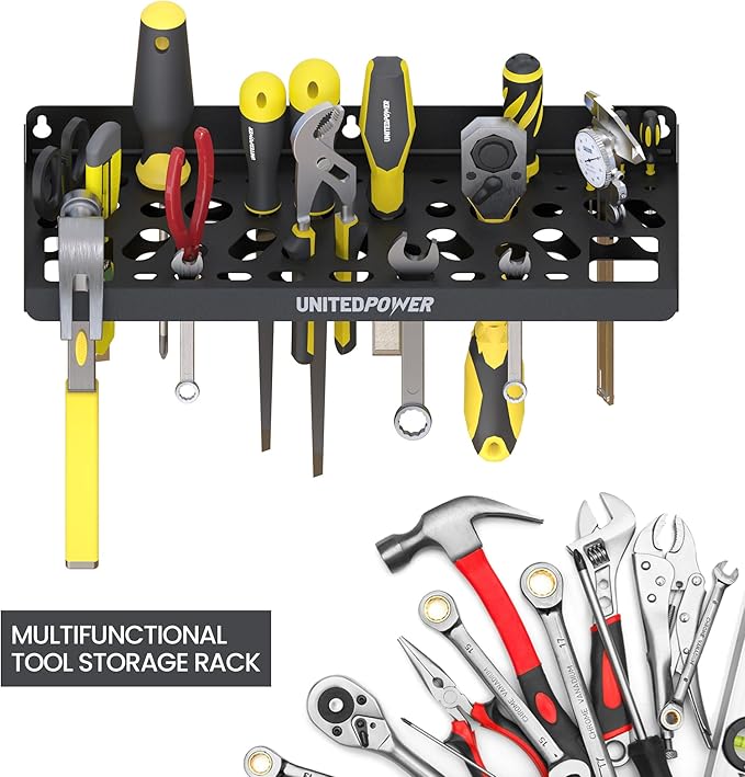 UNITEDPOWER Wall Mount Tool Storage Rack, Screwdriver Holder, Pliers Organizer, Wrench Utility Shelf, 51 Holes for Variety of