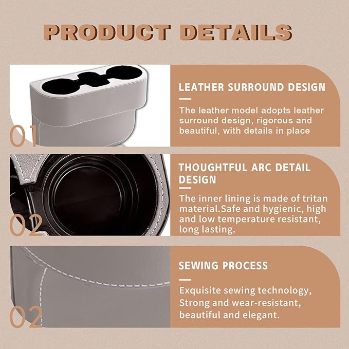 Car Cup Holder, PU Leather Auto Front Seat Organizer, Multifunctional Cup Drink Holders, Gap Filler Storage Box Coin Bucket Console Side Pocket Cell Mobile Phone Holder (Gray)