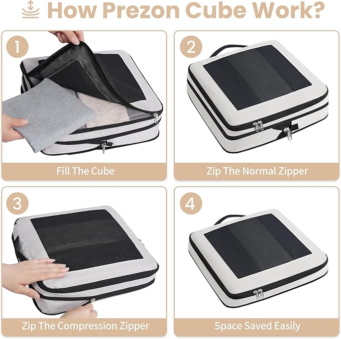 Compression Packing Cubes for Travel, Lightweight Vacation Travel Essentials, Travel Accessories for Suitcase Organizer Bags 