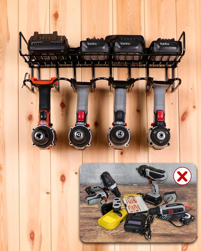 UNITEDPOWER Wall Mounted Power Tool Organizer Holder, Heavy Duty Utility Storage Rack With Shelf for Battery Powered Hand Too