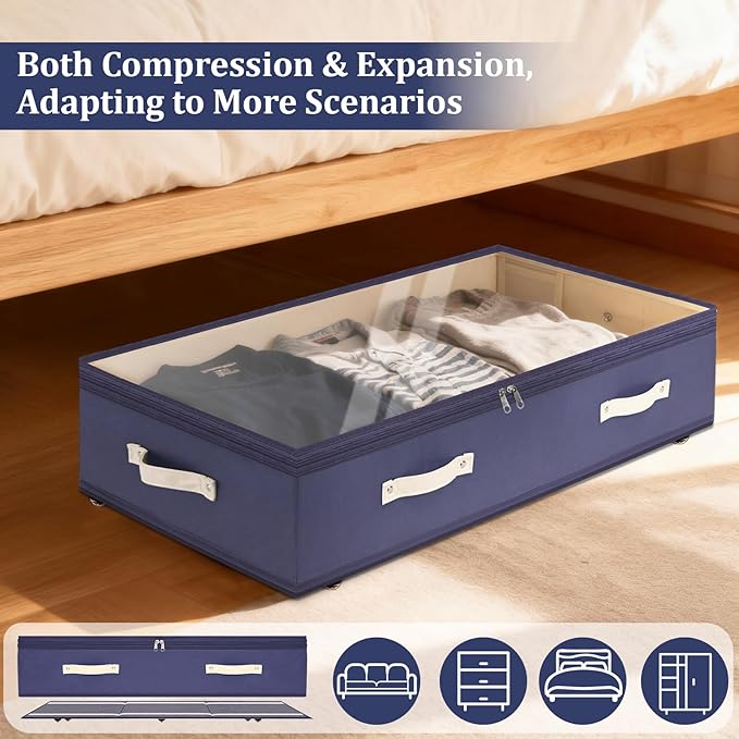 Dolicer 2 Pack Under Bed Storage with Wheels, 6in-10in Height Adjustable Underbed Storage Containers, 92L XXXL Under Bed Draw