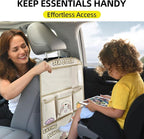 kids Leather Car Backseat Organizer with Foldable Table Tray, Car Storage Organizer with Tablet Holder, Car Seat Back Protectors Kick Mats, Travel Accessories (SEA OTTER)