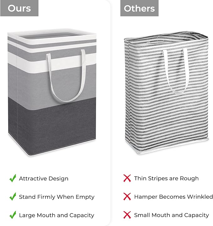 HomeHacks 3-Pack Large Laundry Basket,75L Each Waterproof, Freestanding Laundry Hamper, Collapsible Tall Clothes Hamper with 