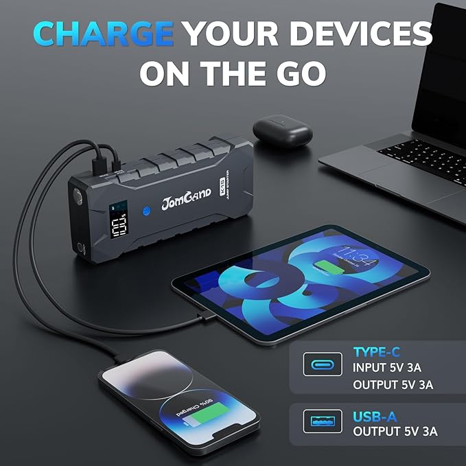 K15 Extremely Safe Jump Starter, 2500A Car Battery Jump Starter for Up to 8.0L Gas & 6.0L Diesel Engines, 12V Portable Jump Box with Jumper Cable, USB Charge, and 3 Mode Flashlight