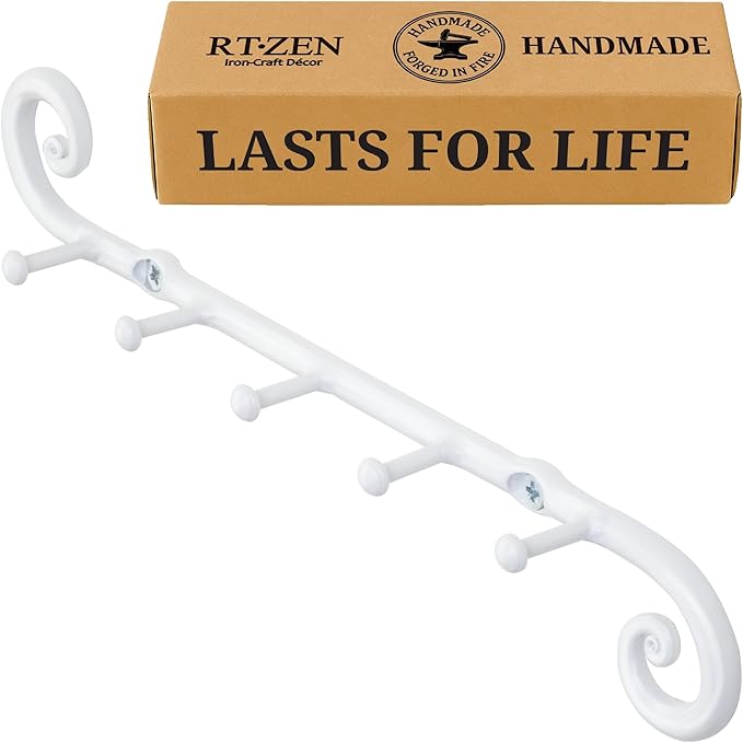 RTZEN Farmhouse Small Key Holder for Wall - Handcrafted Swirl Decorative 5 Key Hooks for Home Entryway - Wrought Iron Wall Mo