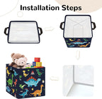 Clastyle 3 pcs Dinosaur Cube Storage Unit Bin with Metal Frame Volcano Kallax Box for Shelves Parents Closet Organizer Basket
