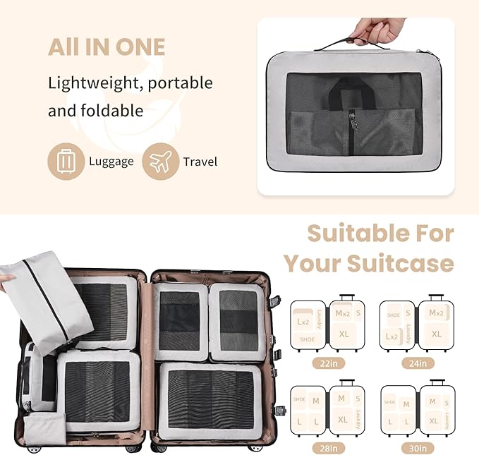Compression Packing Cubes for Travel, Lightweight Vacation Travel Essentials, Travel Accessories for Suitcase Organizer Bags 