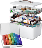 CTIME 3-Tier Medicine Organizer with Pill Case - Portable Pill Case & Empty First Aid Kit for Home, Travel, RV, School, Dorm,